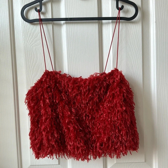 NWT Show Me Your Mumu She Cute Red Faux Feather Crop top XS - Picture 7 of 10